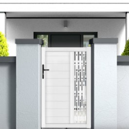 Portillon PVC sur mesure décor rectangle Arles (poignée à gauche en situation)