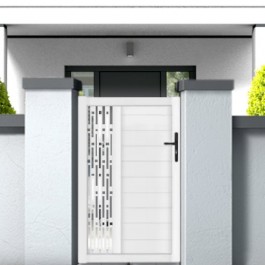 Portillon PVC sur mesure décor rectangle Arles (poignée à droite en situation)