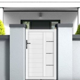 Portillon PVC sur mesure décor insert Arles (poignée à gauche en situation)