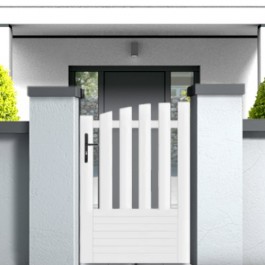 Portillon PVC sur mesure incurvé Alençon (poignée à gauche en situation)