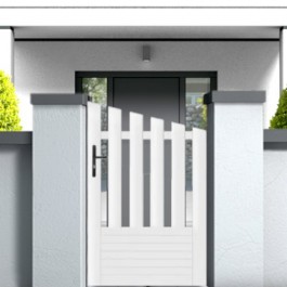 Portillon PVC sur mesure convexe Alençon (poignée à gauche en situation)