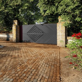 Portail coulissant aluminium sur-mesure HUER (en situation)