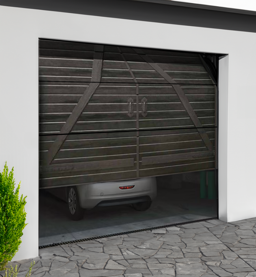 Porte de garage sectionnelle motorisée lignée style campagne