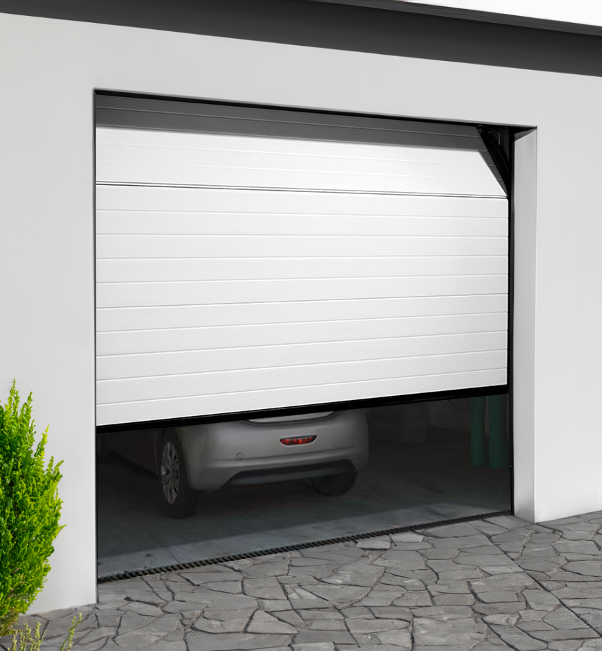 Porte de garage sectionnelle manuelle lignée à portillon