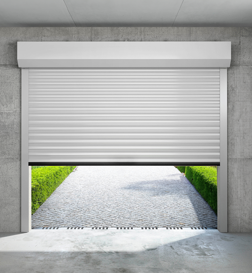 Porte de garage enroulable lames ALU 77mm avec barre palpeuse