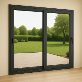 Baie vitrée Alu 2 ouvrants gris anthracite (vue intérieur)