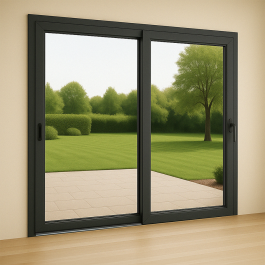 Baie vitrée Alu 2 ouvrants gris anthracite (vue intérieur)