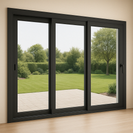 baie vitrée 3 vantaux noir (vue intérieur)