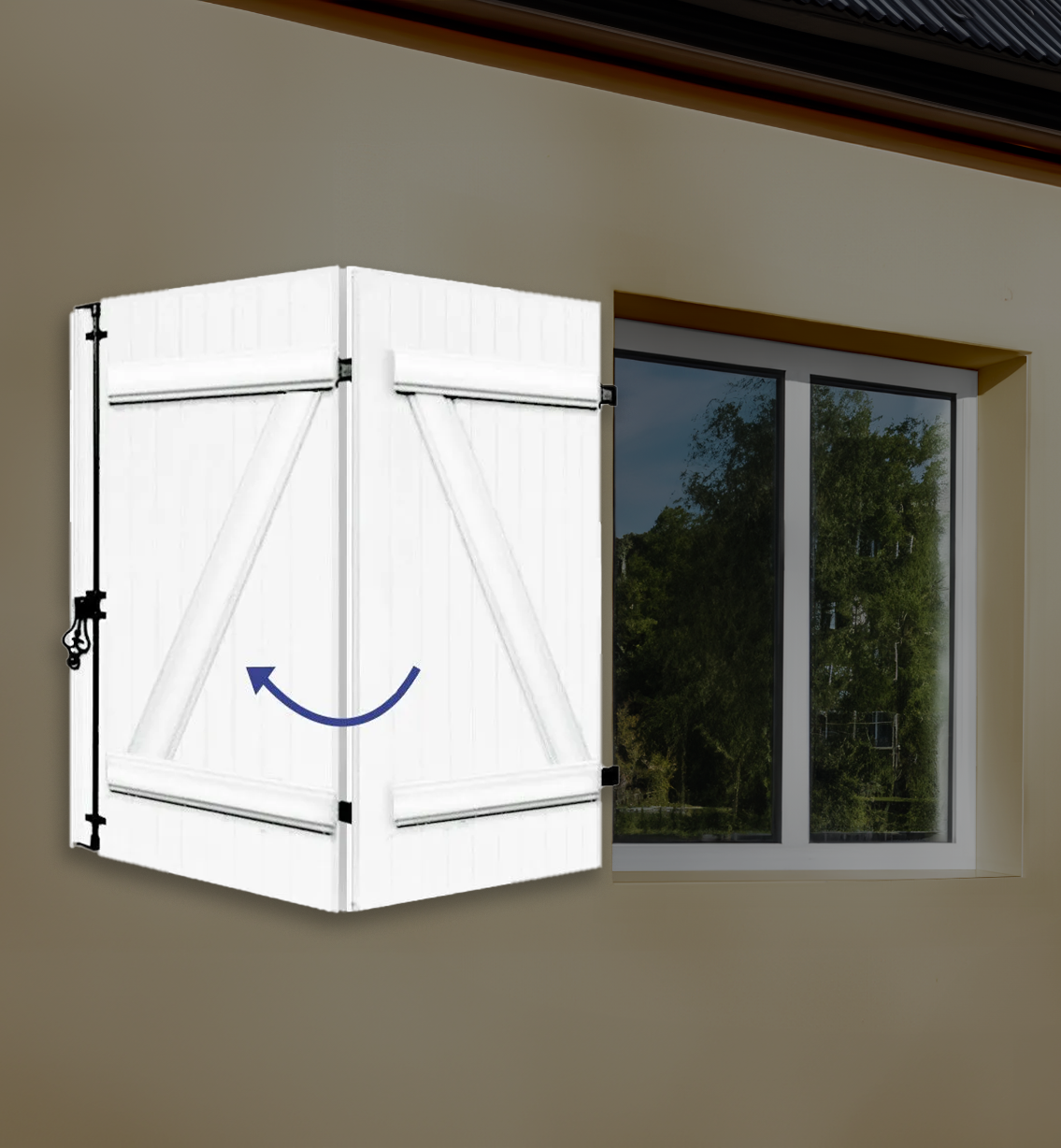 Volet battant à barres et écharpe 2 vantaux rabattables