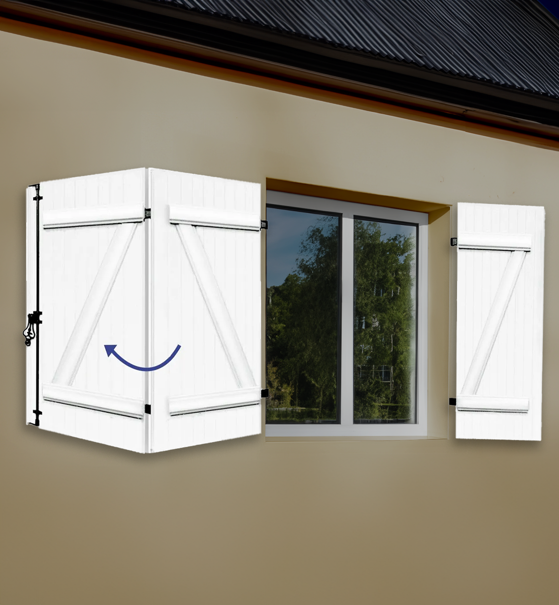 Volet battant à barres et écharpe 3 vantaux