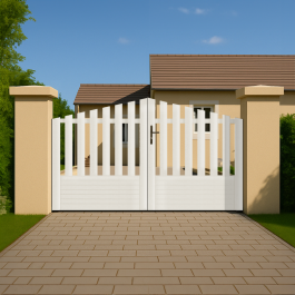 Portail battant PVC standard ALENÇON blanc CONVEXE (en situation)