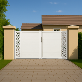 Portail battant PVC standard ARLES blanc CARRÉ (en ambiance)