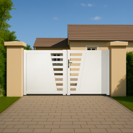 Portail battant PVC standard CAMBRAI blanc hauteur 1600mm (en ambiance)