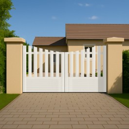 Portail battant électrique PVC blanc ALENÇON INCURVÉ