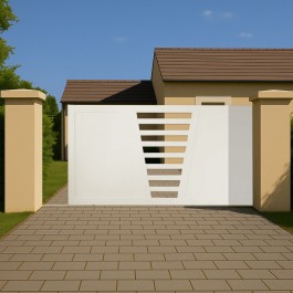 Portail coulissant électrique PVC blanc CAMBRAI - ouverture vers la droite