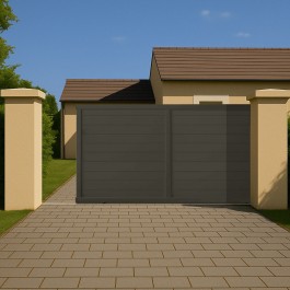 Portail coulissant électrique PVC anthracite ARLES - ouverture vers la droite