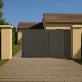 Portail coulissant PVC sur-mesure ARLES anthracite - ouverture vers la droite