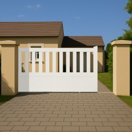Portail coulissant PVC sur-mesure ETRETAT blanc - ouverture vers la gauche