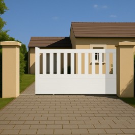 Portail coulissant PVC sur-mesure ETRETAT blanc - ouverture vers la droite