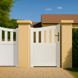 Portillon PVC standard HAMBOURG blanc GALBÉ 1000x1800 mm (en situation) - poignee a droite