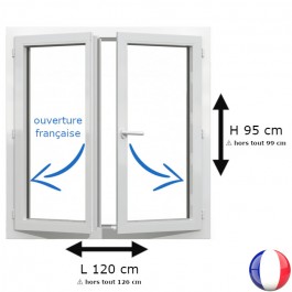 Fenêtre PVC 2 vantaux H 95 x L 120 cm OF avec poignée