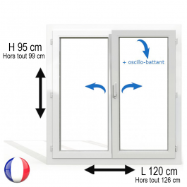 Fenêtre PVC 2 vantaux H 95 x L 120 cm OB avec poignée