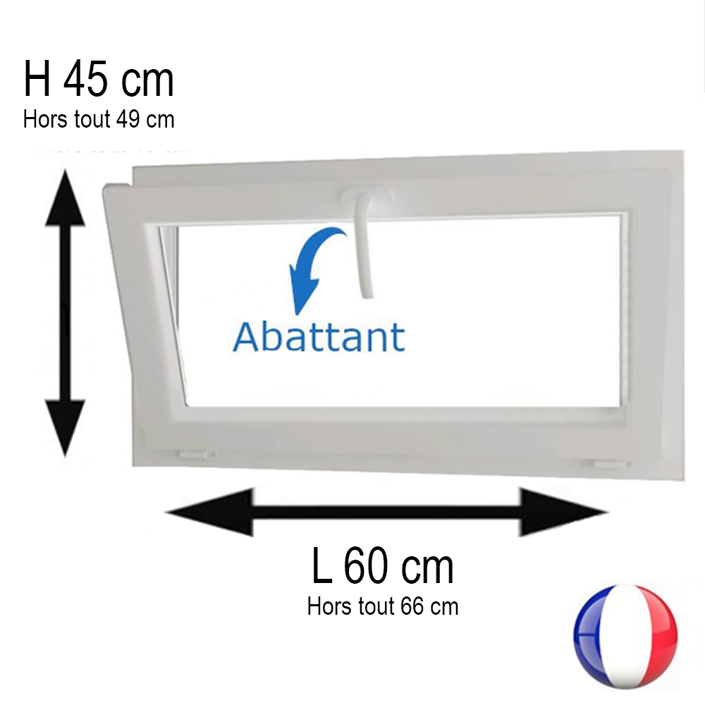 Fenêtre PVC abattant H 45 x L 60 cm avec poignée