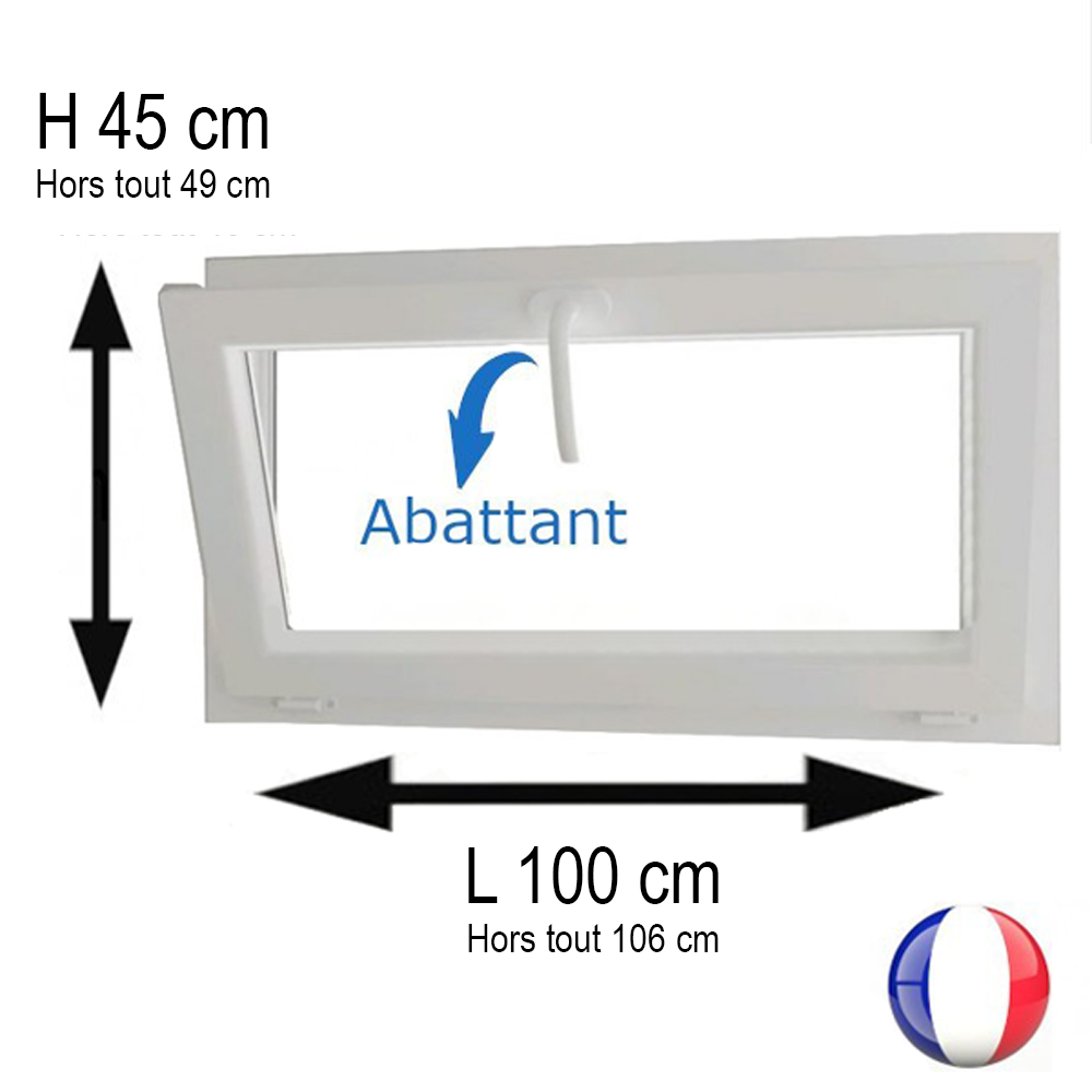 Fenêtre PVC abattant H 45 x L 100 cm avec poignée