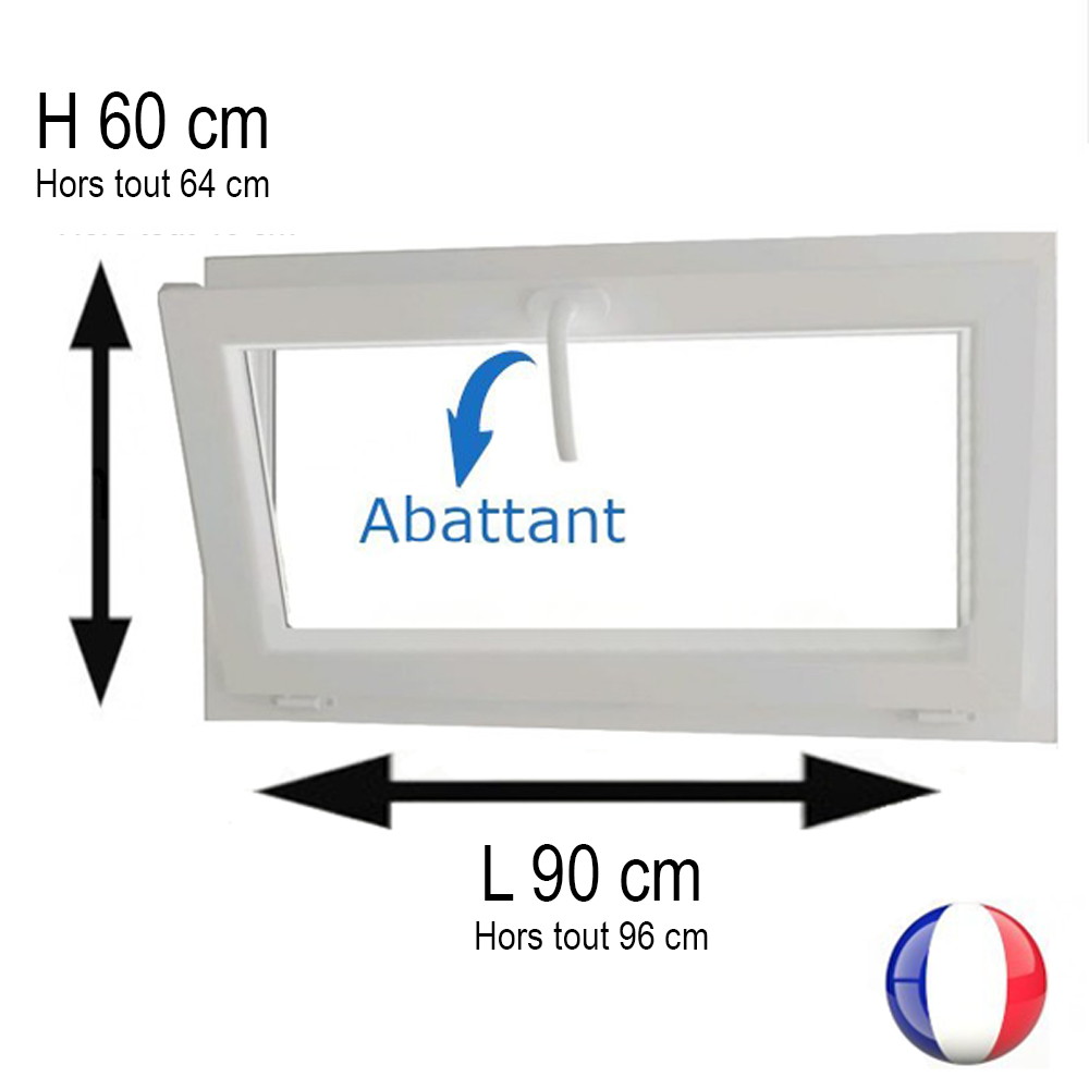 Fenêtre PVC abattant H 60 x L 90 cm avec poignée