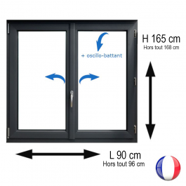 Fenêtre PVC 2 vantaux H 165 x L 90 cm OB anthracite avec poignée