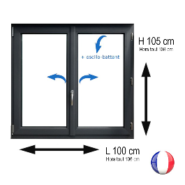 Fenêtre PVC 2 vantaux H 105 x L 100 cm OB anthracite avec poignée