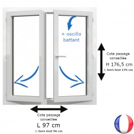 Fenêtre PVC 2 vantaux H 176 x L 96 cm hors tout OB pour pose en rénovation