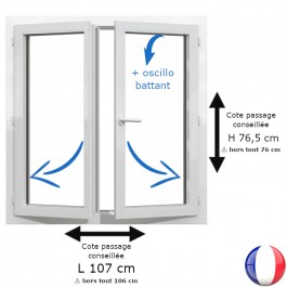 Fenêtre PVC 2 vantaux H 76 x L 106 cm hors tout OB pour pose en rénovation