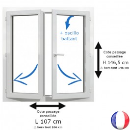 Fenêtre PVC 2 vantaux H 146 x L 106 cm hors tout OB pour pose en rénovation