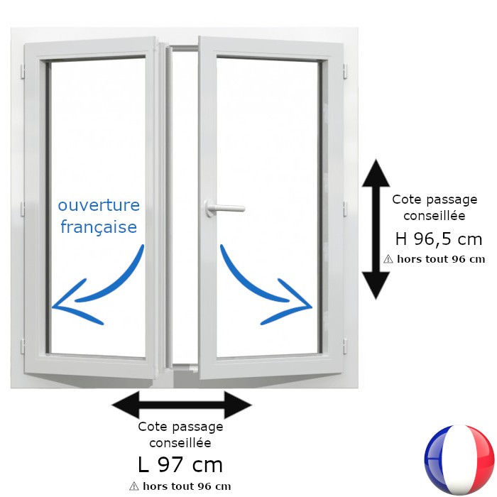 Fenêtre PVC 2 vantaux H 96 x L 96 cm hors tout OF pour pose en rénovation