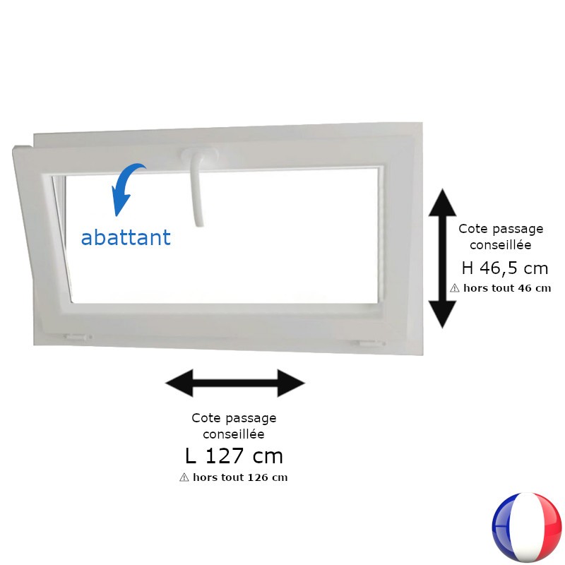 Fenêtre PVC abattant H 46 x L 126 cm hors tout pour pose en rénovation