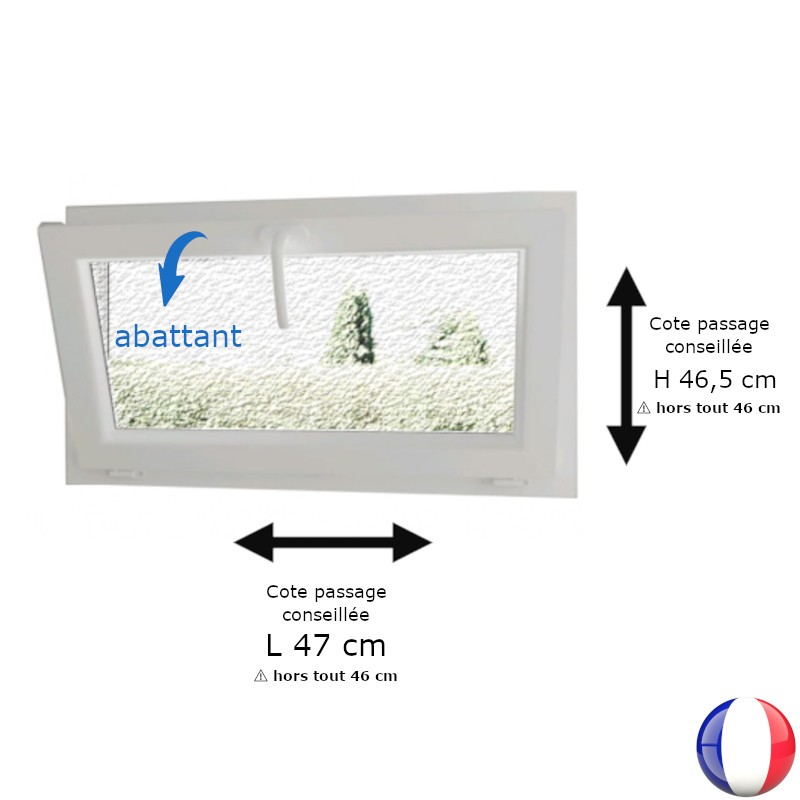 Fenêtre PVC abattant H 46 x L 46 cm hors tout verre brouillé pour pose en rénovation