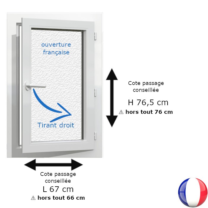 Fenêtre PVC 1 vantail H 76 x L 66 cm hors tout OF verre brouillé pour pose en rénovation