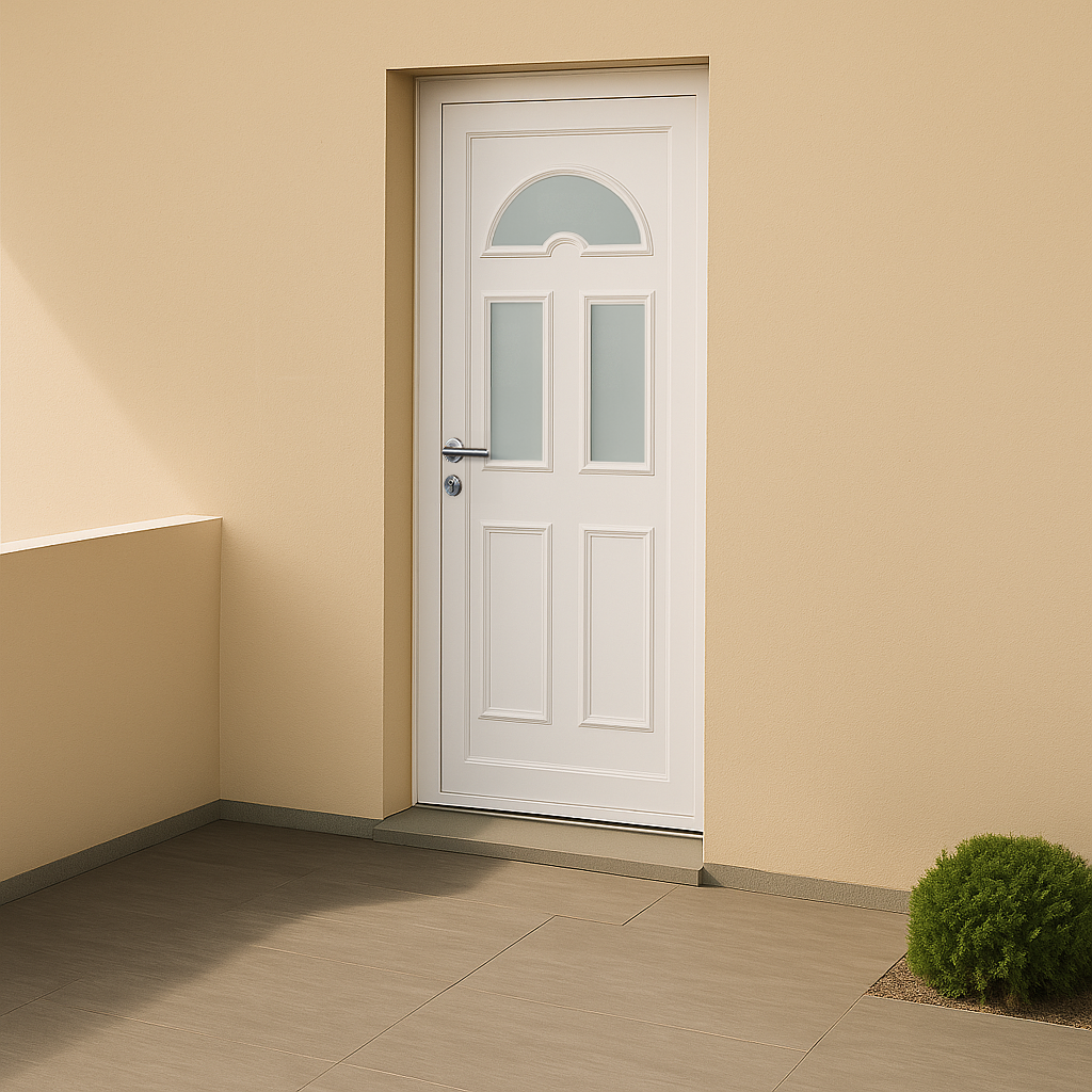 Porte d’entrée en PVC vitrée blanche Eva 14
