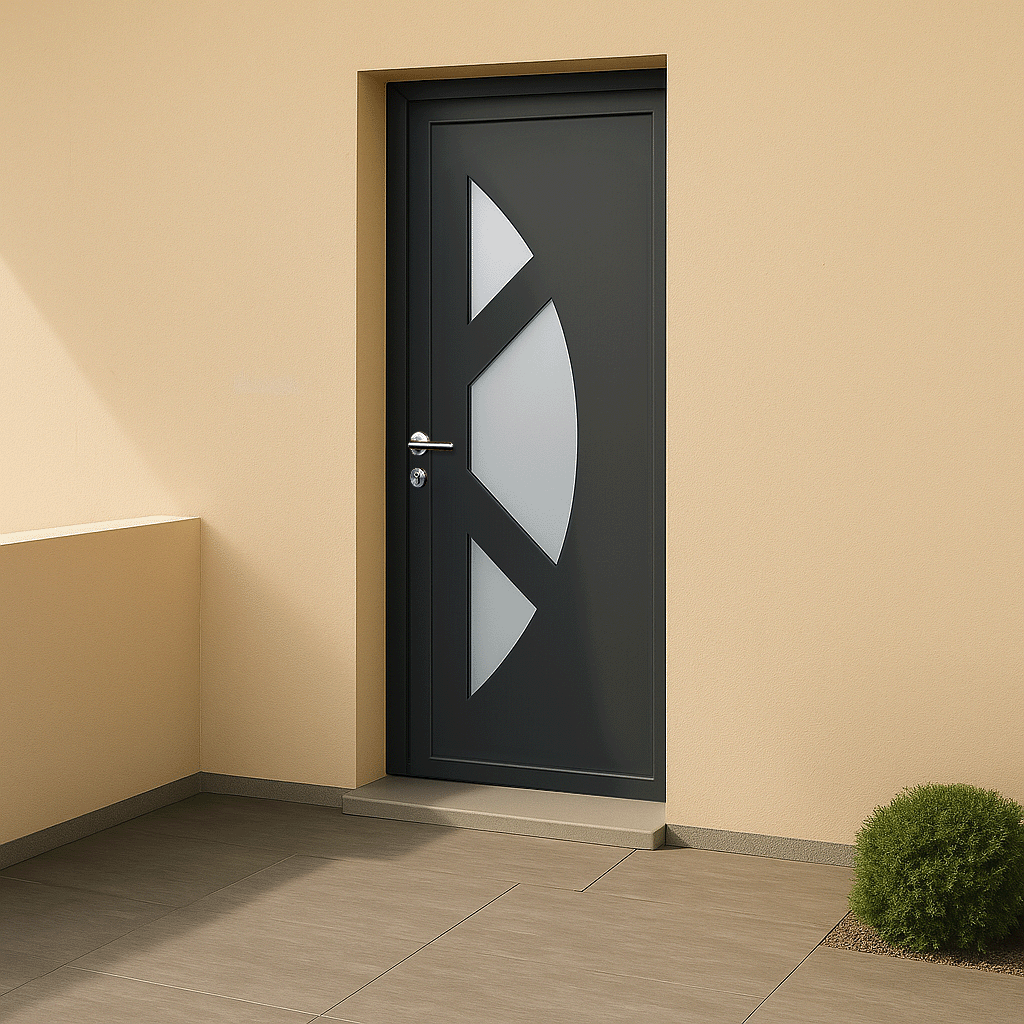 Porte d’entrée PVC couleur 7003 vitrée