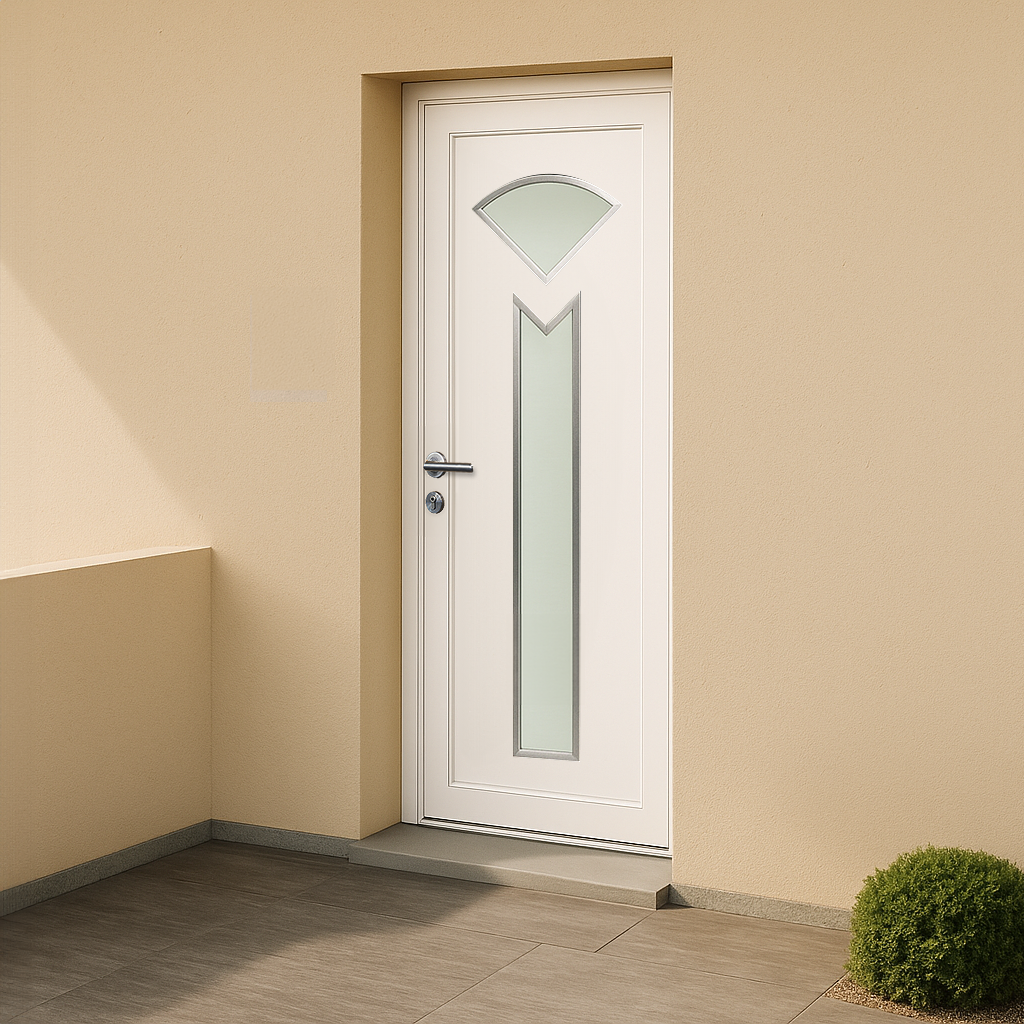 Porte d’entrée en PVC vitrée blanche design 686-3
