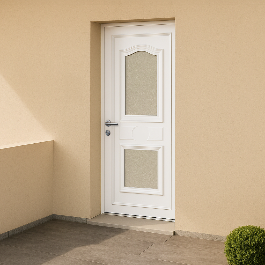 Porte d’entrée en PVC vitrée blanche Athena 10