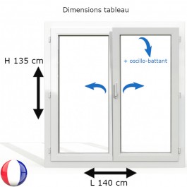 Fenêtre PVC 2 vantaux H 135 x L 140 cm OB avec poignée