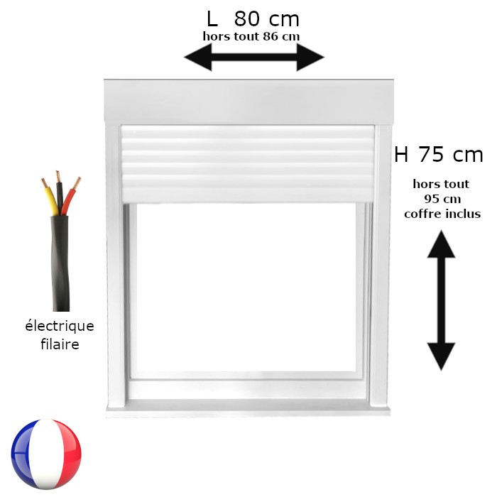 Fenêtre avec volet roulant électrique PVC H 75 x L 80 cm 1 vantail