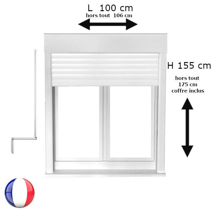 Fenêtre oscillo-battant avec volet roulant manivelle PVC H 155 x L 100 cm 2 vantaux
