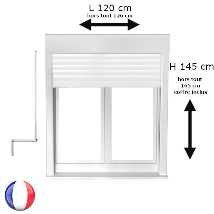 Fenêtre oscillo-battant avec volet roulant manivelle PVC H 145 x L 120 cm 2 vantaux