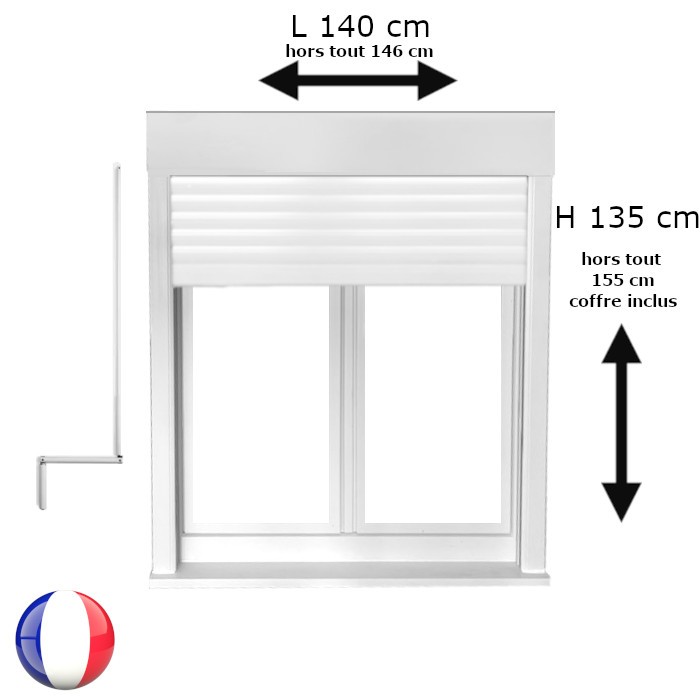 Fenêtre oscillo-battant avec volet roulant manivelle PVC H 135 x L 140 cm 2 vantaux