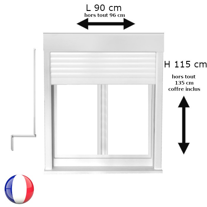 Fenêtre avec volet roulant manivelle PVC H 115 x L 90 cm 2 vantaux