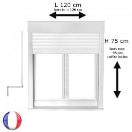 Fenêtre avec volet roulant manivelle PVC H 75 x L 120 cm 2 vantaux
