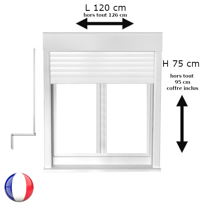 Fenêtre avec volet roulant manivelle PVC H 75 x L 120 cm 2 vantaux